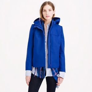 Black J Crew Wool Melton Hooded Bib Jacket